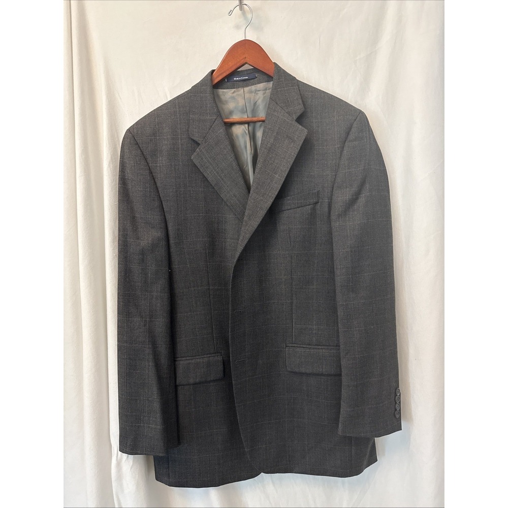 Lauren Ralph Lauren Mens 42L Gray Plaid Wool Blazer Sport Coat Made Canada 2 Btn